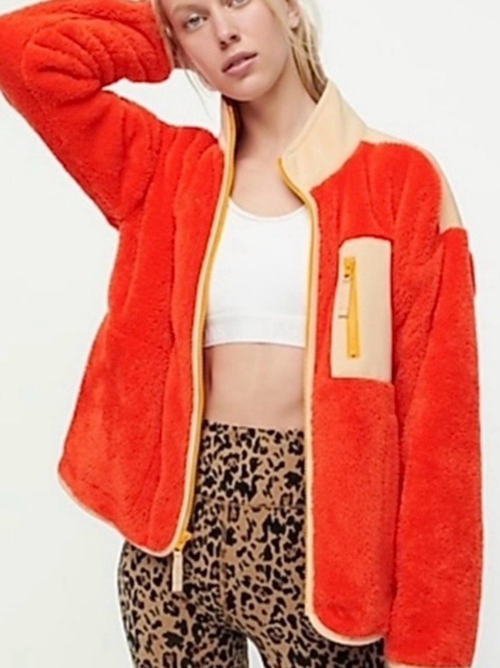 J. CREW SUPERPLUSH SHERPA FULL-ZIP JACKET FOR WOMEN-SIZE LARGE